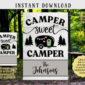 Camping-car Sweet Camper, drapeau de jardin, sublimation graphique, drapeau de camping, oeuvre d'art imprimable, JPG et PNG, téléchargement immédiat