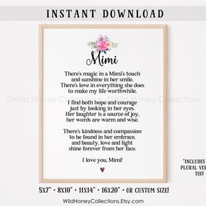 Poema Mimi, Regalo para Mimi, Decoración imprimible, Tarjeta imprimible, Poema de la abuela, DESCARGA DIGITAL INSTANTÁNEA
