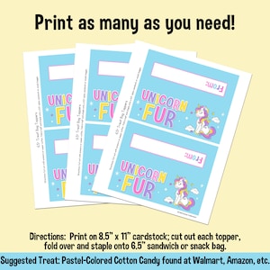 PRINTABLE Unicorn Fur Treat Bag Topper 6.5 Fits - Etsy