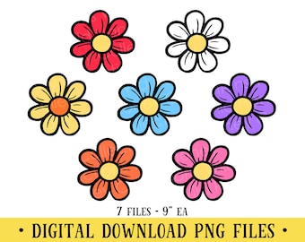 Daisy Flowers, Flower Clipart, 7 PNG Files, Sublimation, Transparent File, INSTANT DOWNLOAD