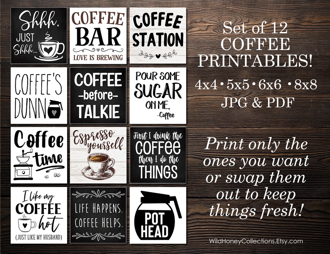 Coffee Printables Set of 12 Mini Coffee Bar Set Funny | Etsy