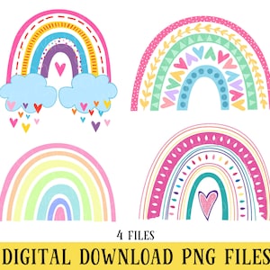 Coloridos arco iris boho, 4 archivos transparentes separados de alta resolución, arco iris pastel, archivos PNG, DESCARGA DIGITAL instantánea