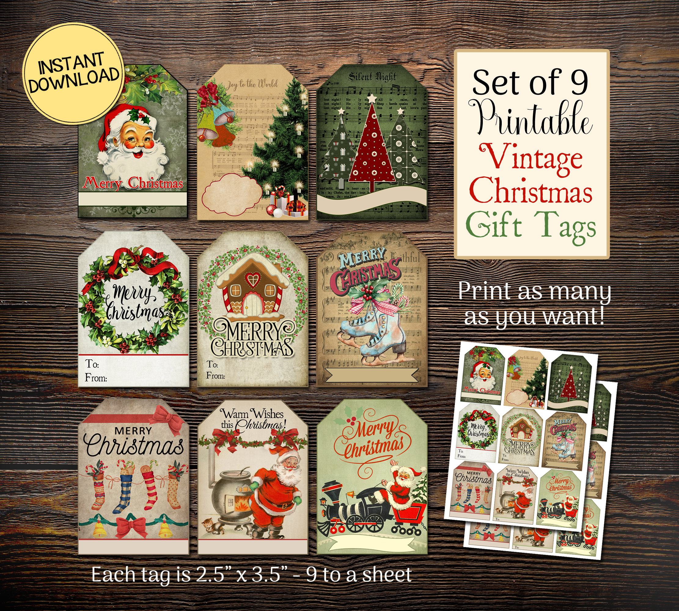 Lot De 200 étiquettes Cadeaux De Noël Vintage (États-Unis) – Multicolores Papier