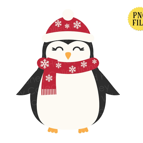 Cute Penguin, PNG File, Winter Penguin with Hat and Scarf, Crafting, Transparent File, INSTANT DOWNLOAD