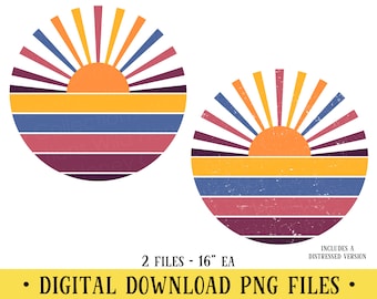 Retro zonsondergang, PNG-bestanden, vintage stijl, noodlijdende, transparante bestanden, knutselen, sublimatie, digitale DOWNLOAD