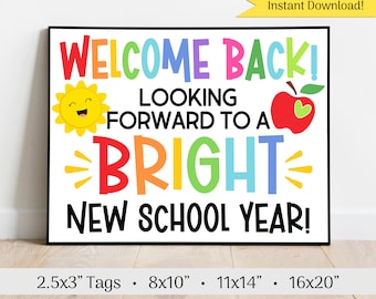 Welcome Back To School Sign & Tags, Printable Sign, INSTANT DIGITAL DOWNLOAD