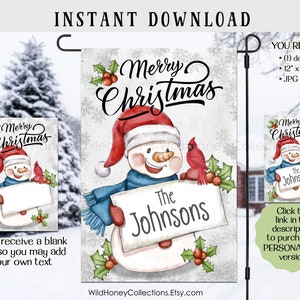 Merry Christmas Snowman with Sign, Outdoor Flag, Garden Flag, Cardinal, Sublimation, JPG & PNG, Instant Digital Download
