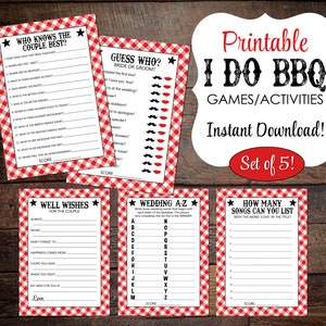 Printable I DO BBQ Games, Set of 5, Red White Gingham, Party Printables, Instant DIGITAL Download