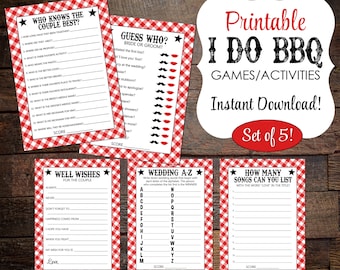 Printable I DO BBQ Games, Set of 5, Red White Gingham, Party Printables, Instant DIGITAL Download