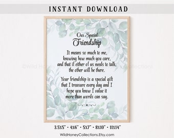 Our Special Friendship, Gift For Friend, Printable Wall Decor, Friendship Poem, Best Friend Gift, INSTANT DIGITAL DOWNLOAD