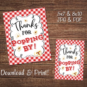 Thanks For Popping By, Printable I Do BBQ Sign, Red White Gingham, Digital Download, INSTANT Download!