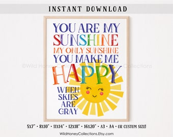 You Are My Sunshine, My Only Sunshine, Printable Wall Art, Kids Room, Nursery, Playroom, INSTANT DOWNLOAD