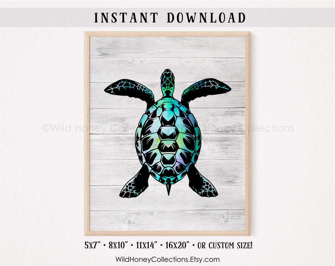Sea Turtle Printable Wall Art, Coastal Decor, Watercolor Sea Turtle ...