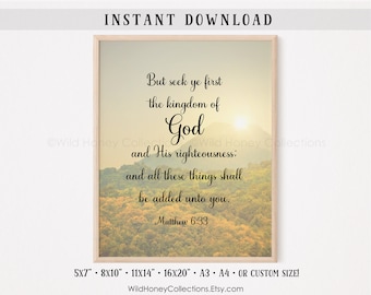 Seek Ye First The Kingdom of God, Matthew 6:33, Printable Religious Scripture, Wall Decor, Scripture, INSTANT DIGITAL DOWNLOAD