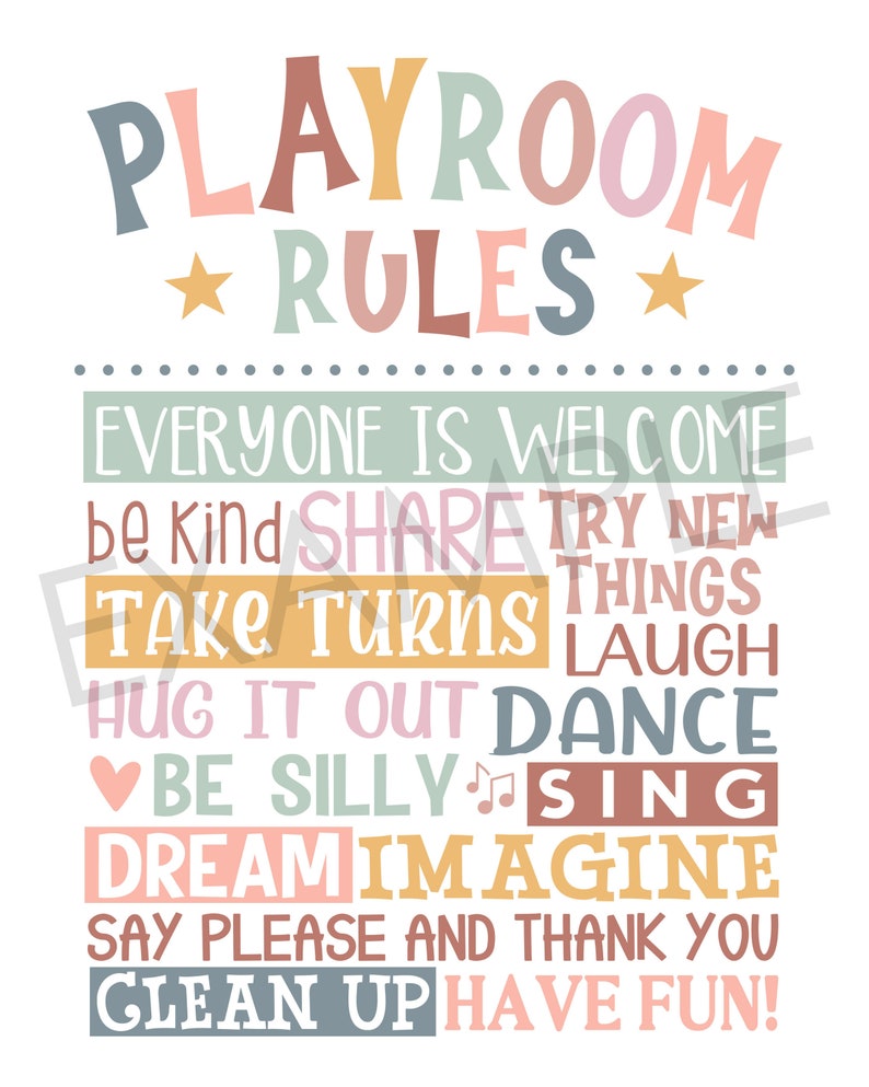 Playroom Rules, Printable Wall Decor, Kids Room Wall Art, Boho Colors ...