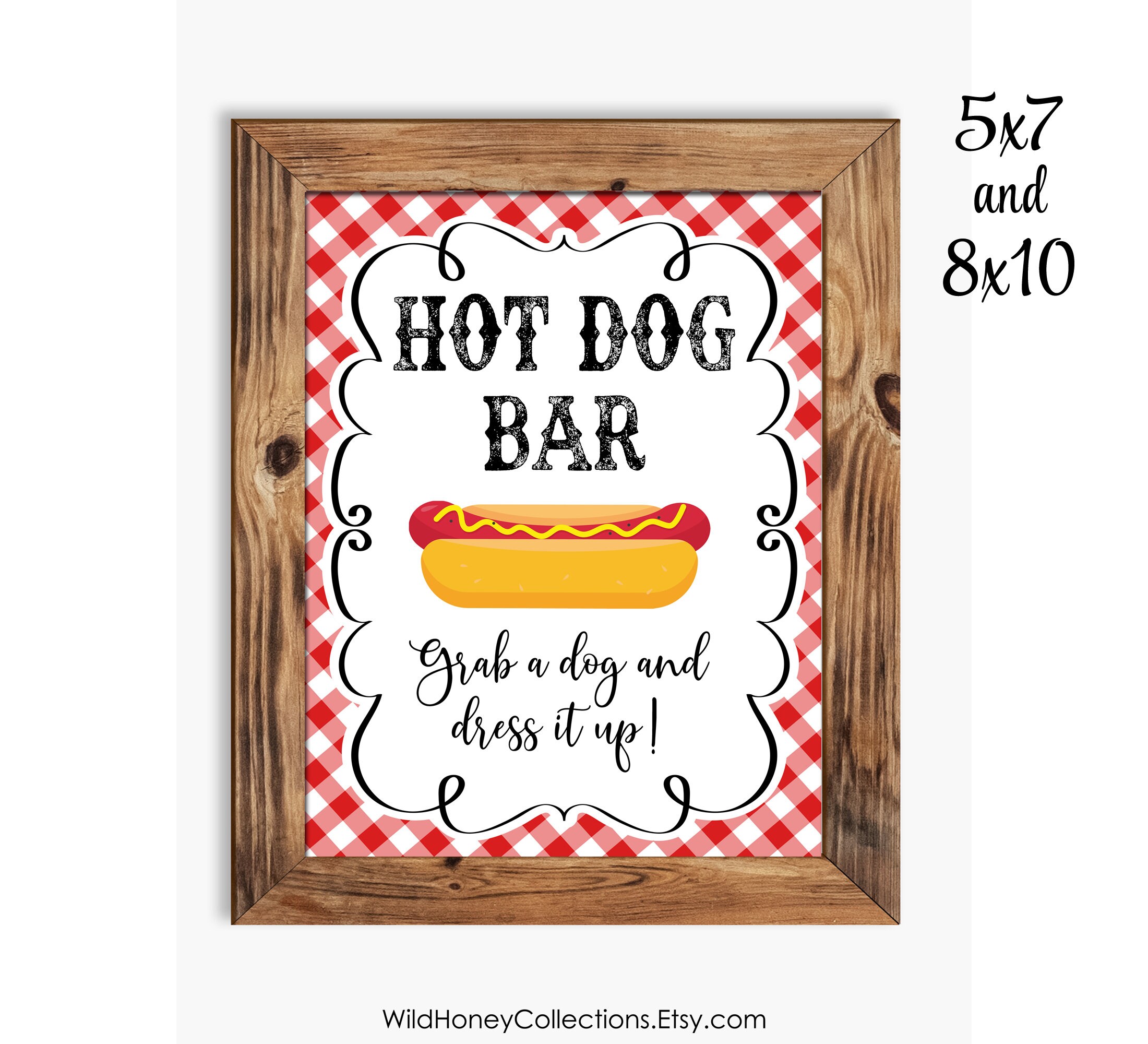 Hot Dog Bar Printable I Do BBQ Sign Red White Gingham Etsy