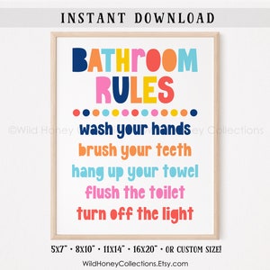 Bathroom Rules Colorful Kids Bathroom Printable Sign Kids - Etsy