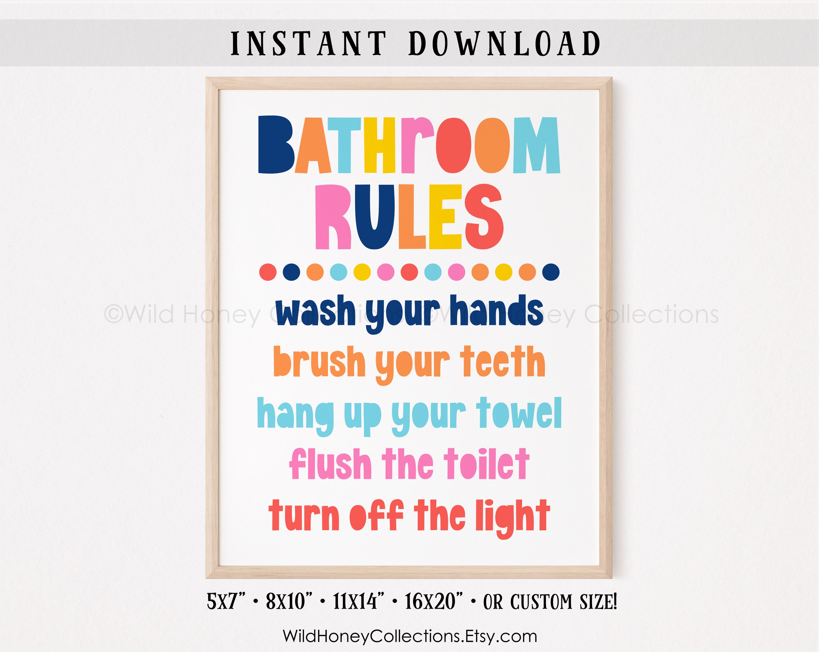 Bathroom Rules Colorful Kids Bathroom Printable Sign Kids Etsy