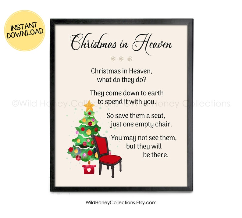 Christmas in Heaven Christmas Chair Printable Decor Grief &amp; - Etsy