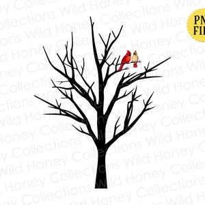 Cardinals in A Tree, Male & Female Red Birds, Two Cardinals On A Branch, PNG File, Transparent File, INSTANT DOWNLOAD