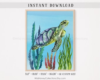 Sea Turtle Printable Wall Art, Coastal Decor, Watercolor Sea Turtle, Sea Life, INSTANT DIGITAL DOWNLOAD