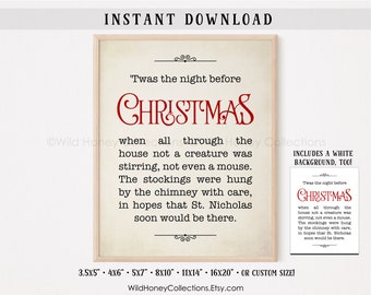 Twas The Night Before Christmas Print | Christmas Printable | Vintage Christmas Decor | Farmhouse Christmas Wall Art | DIGITAL DOWNLOAD