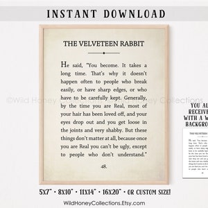 The Velveteen Rabbit, Buchseite bedruckbar, Zitat, Literatur, Vintage Hintergrund, weißer Hintergrund, INSTANT DOWNLOAD