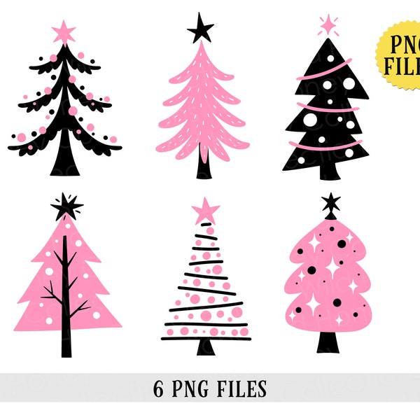 Pink Christmas, Whimsical Christmas Trees, PNG Files, Transparent File, dtg, Crafting, Sublimation, INSTANT DOWNLOAD