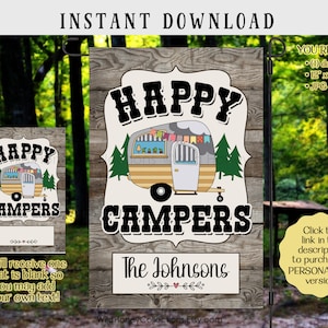 Happy Campers, Garden Flag Design, Sublimation Graphics, Camping Flag, Printable Art, JPG & PNG, Instant Digital Download