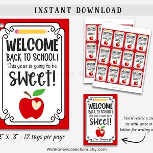 Welcome Back to School Tags, Printable Favor Tags, This Year is Going to be Sweet, INSTANT DIGITAL DOWNLOAD