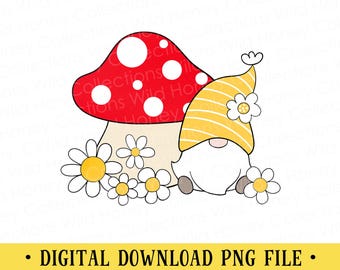 Gnome PNG File | Mushroom Daisies | DIGITAL DOWNLOAD