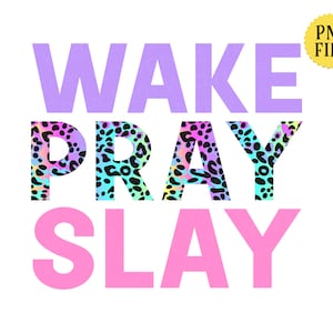 Wake Pray Slay, PNG File, Colorful Leopard Print, Pink Blue, T-Shirt Design, Crafting, Sublimation, Instant DIGITAL DOWNLOAD