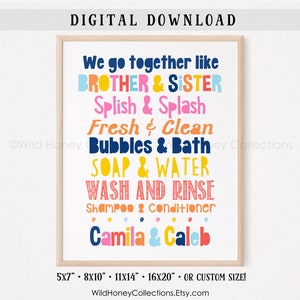 Personalized Brother Sister Bathroom Art: Colorful Decor (Digital Download)