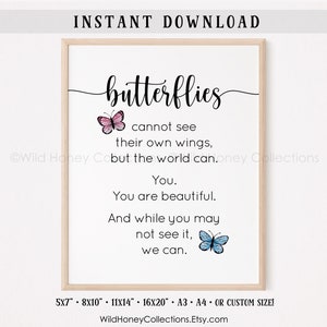 Butterflies Cannot See Their Own Wings, Inspirational Butterfly Quote, Printable Wall Art, Home Decor, INSTANT DIGITAL DOWNLOAD