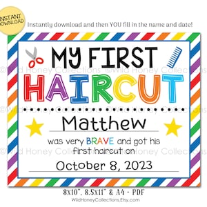 My First Haircut, Printable Sign, First Hair Cut, Colorful Poster, You Personalize, INSTANT DIGITAL DOWNLOAD