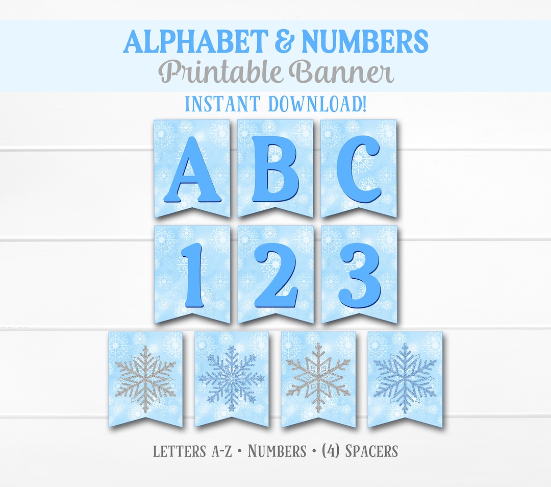 Printable Winter Theme Banner, Blue Silver, Snowflakes, Winter ...