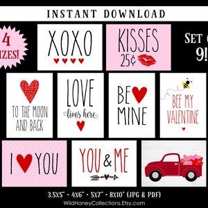 Printable Farmhouse Valentine Decor, Tiered Tray Decor, Kisses, You & Me, Love Lives Here, Be Mine, Vintage Truck, DIGITAL DOWNLOAD