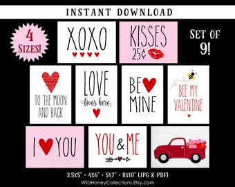 Printable Farmhouse Valentine Decor, Tiered Tray Decor, Kisses, You & Me, Love Lives Here, Be Mine, Vintage Truck, DIGITAL DOWNLOAD