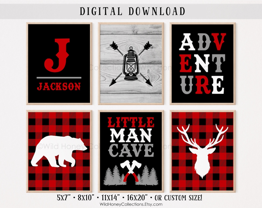 Little Man Cave, Personalized Printable Boys Room Wall Art, Buffalo ...
