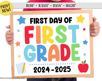 Eerste dag van het eerste leerjaar, eerste leerjaar, afdrukbaar schoolbord, fotorekwisiet, jongen, meisje, INSTANT DIGITALE DOWNLOAD