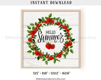 Strawberry Wreath, Printable Strawberries Decor, Strawberry Kitchen, Hello Summer, INSTANT DIGITAL DOWNLOAD