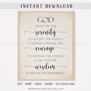 Oración de la serenidad, Dios, concédeme valor, decoración de pared imprimible, descarga digital instantánea