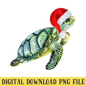 Sea Turtle with Santa Hat, PNG File, Christmas Sea Turtle, Turtle Clipart, Crafting, Sublimation, Instant DIGITAL DOWNLOAD