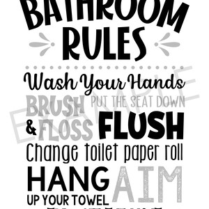 Bathroom Rules Sign Printable Wall Art Kids Bathroom Decor Black and Bathroom Rules Sign Printable Wall Art Kids Bathroom Decor Black and
