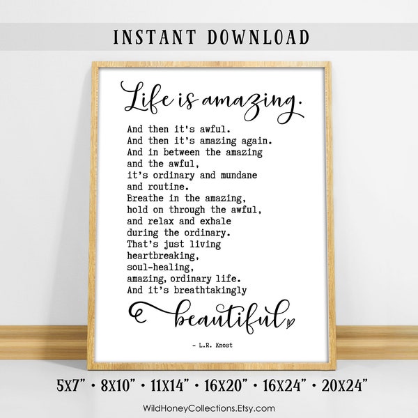 Life Is Amazing, Large Printable Art, Inspirational Sign, Life Is Beautiful, INSTANT DIGITAL DOWNLOAD