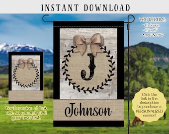 Rustic Burlap Garden Flag Design: Family Name Printable Art (Digital Download)