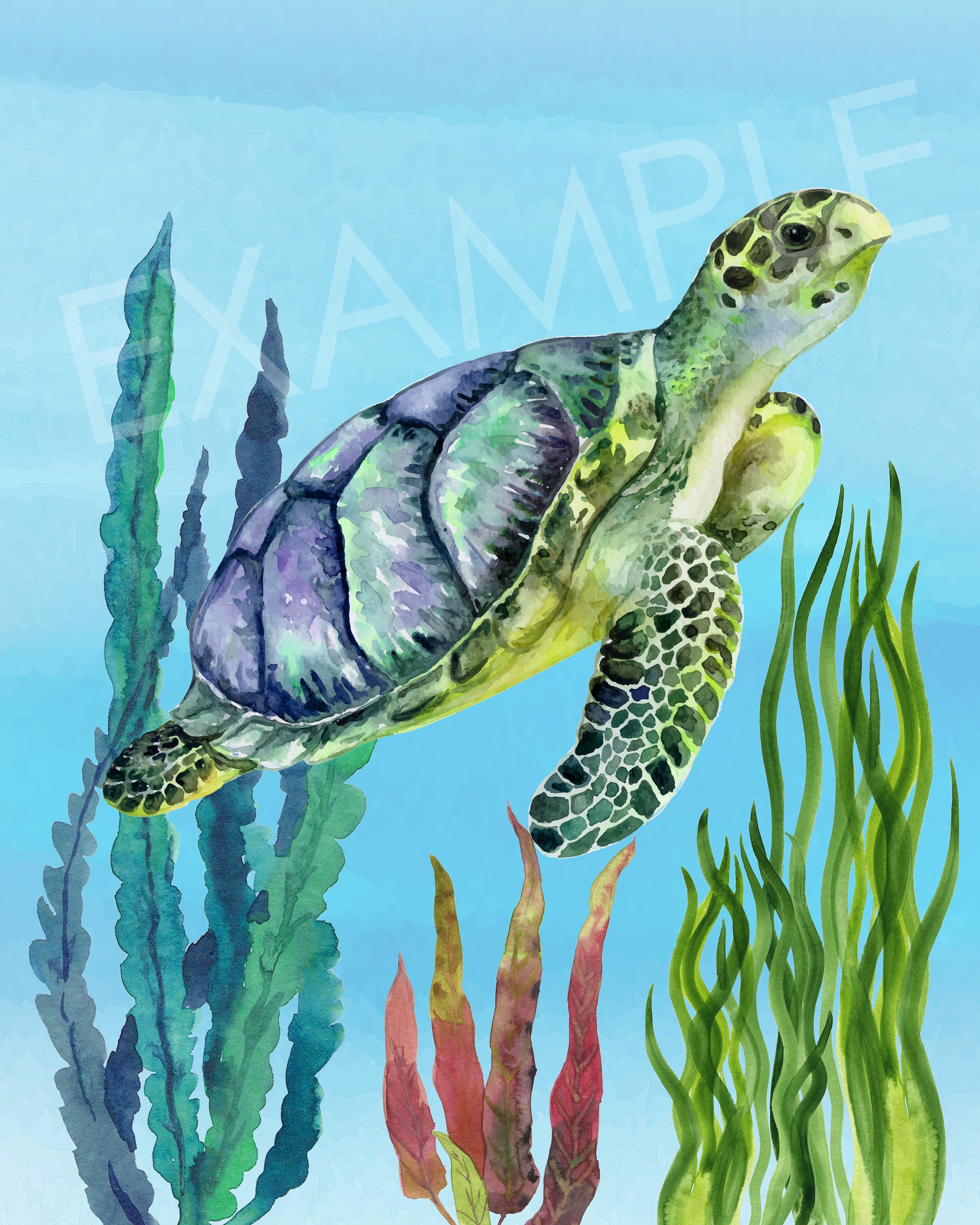 coastal painting Sea turtle print printable nautical wall art sea life poster watercolor art digital download beach house decor