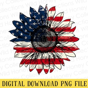 Patriotic Sunflower, Red White Blue Sunflower, Independence Day, PNG File, Crafting, Sublimation, INSTANT DOWNLOAD