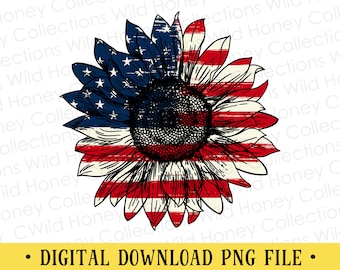 Patriotic Sunflower, Red White Blue Sunflower, Independence Day, PNG File, Crafting, Sublimation, INSTANT DOWNLOAD