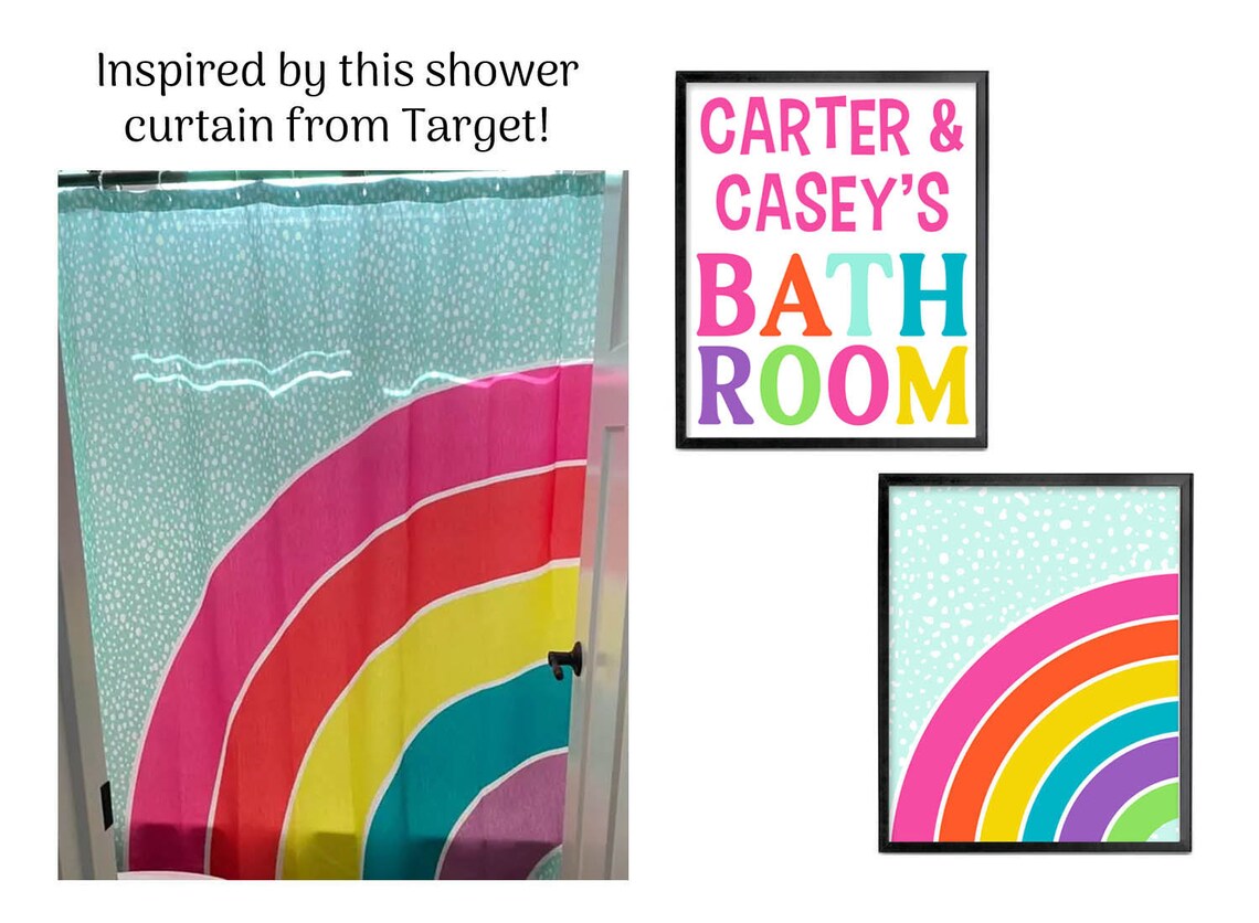 Personalized Girls Rainbow Bathroom Printables Printable Wall Etsy